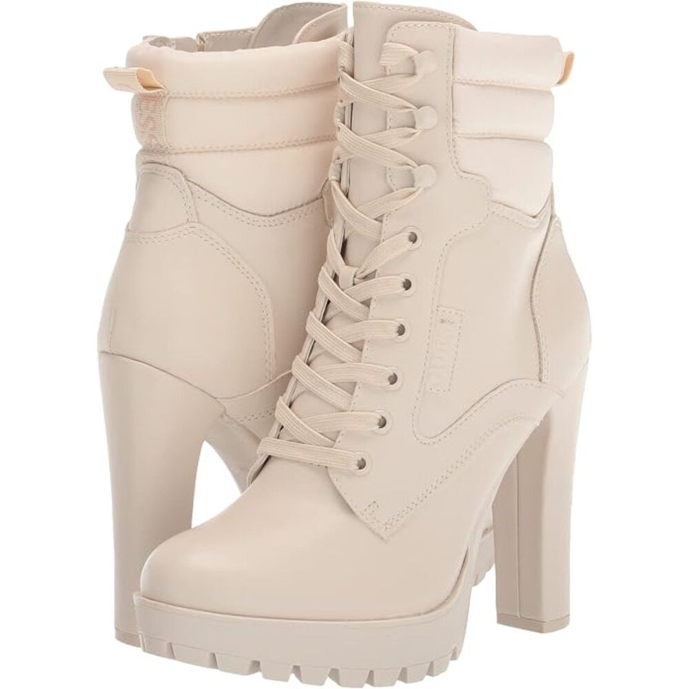 Guess ivory Talore high heel lug sole hiker/combat boots size 7.5